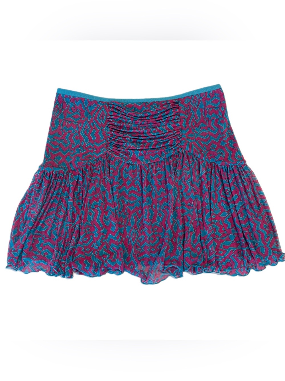 Diane von Furstenberg Skirt Mini Size 6 100% Silk Smocked Ruffle Y2K McBling